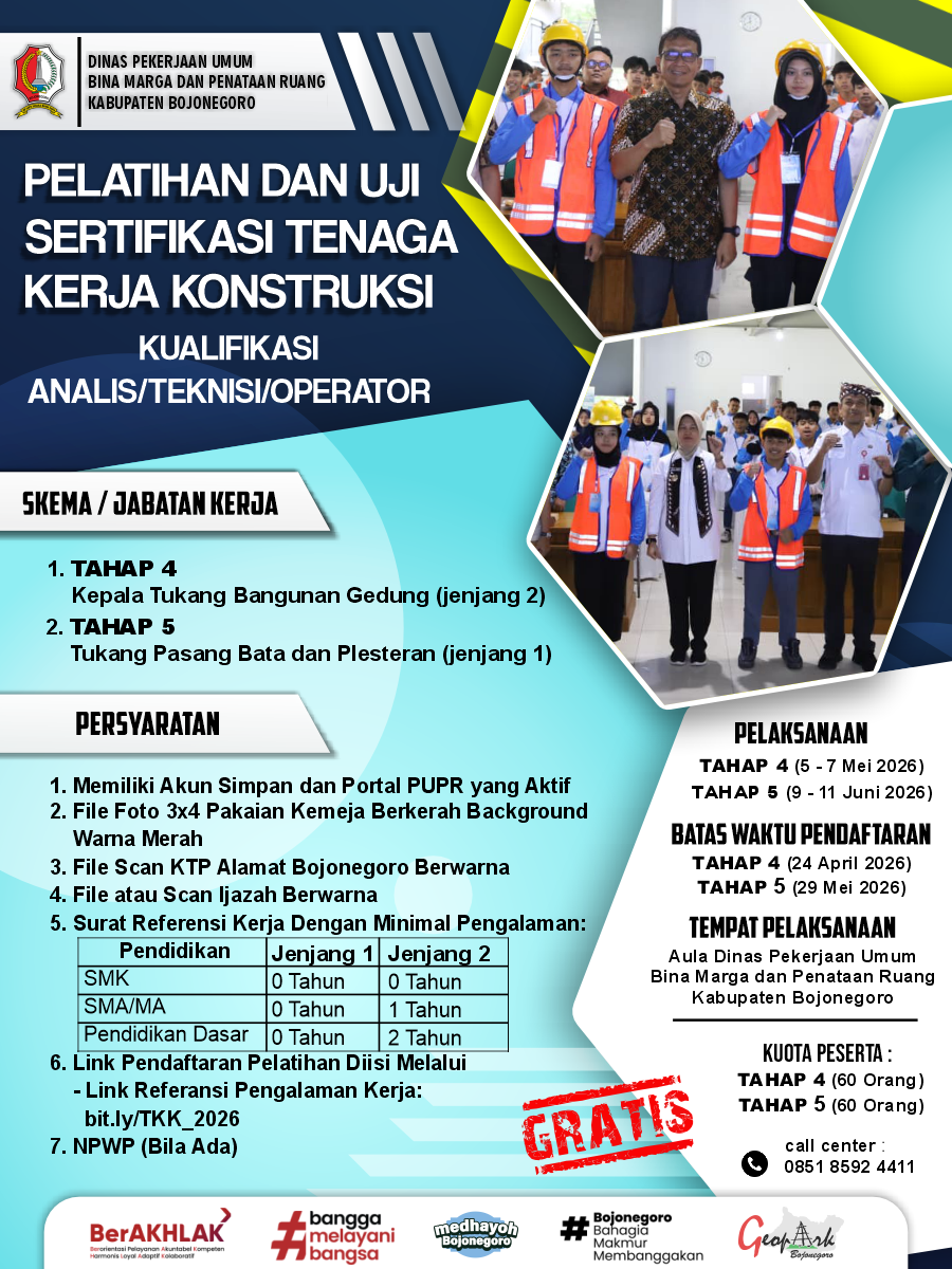 Pelatihan dan Uji Sertifikasi Tenaga Kerja Konstruksi Kualifikasi Analis/Teknisi/Operator